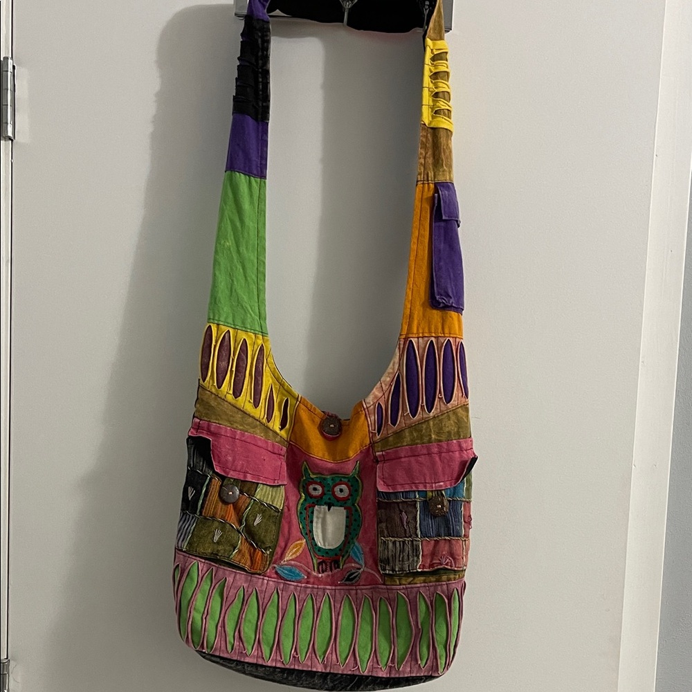 Colorful Bohemian Hippie Patchwork Owl Crossbody Shoulder Bag